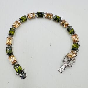 RSE Robert Seemann Sterling Silver Cabochon Bracelet Green and Peach Elegant